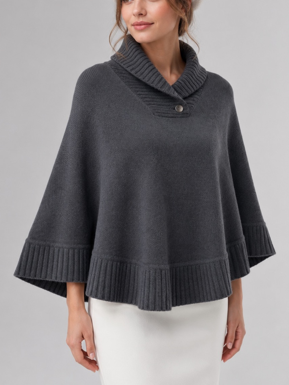 🆕⭐️🇮🇹 Portolano Lambswool Angora Dark Gray Knit Poncho Cape Turtleneck Wrap OS